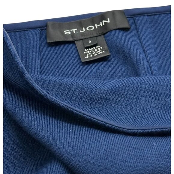 St. John Navy Blue Pencil Skirt Ruffle Hem Wool Blend Knee Length Classic Size 0 - Picture 7 of 12